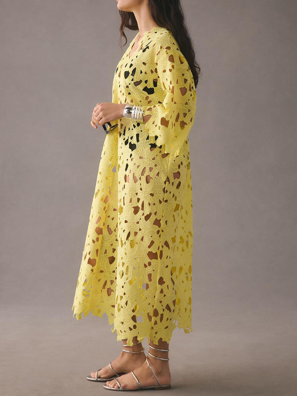 Raquel - Floral Eyelet Long Sleeve Midi Dress