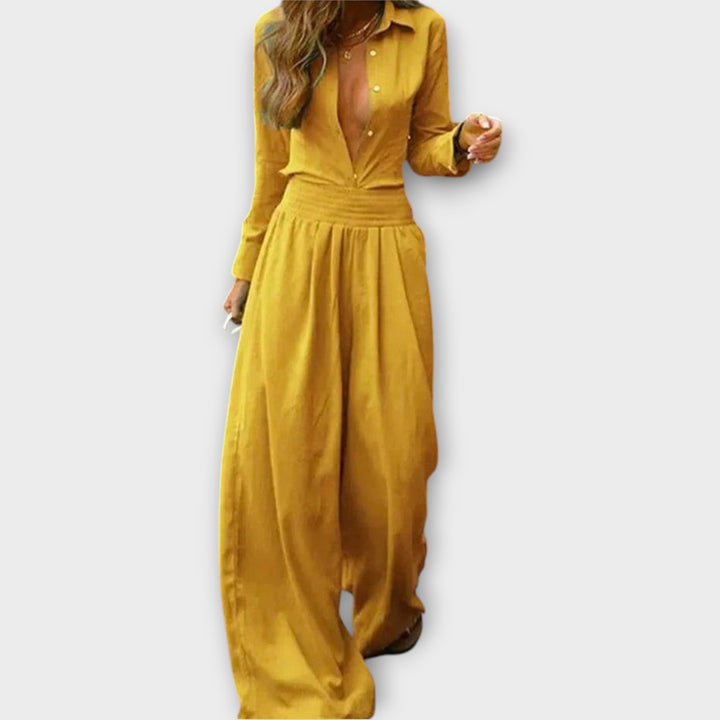Kisa™ Long vintage jumpsuit with elasticated waist