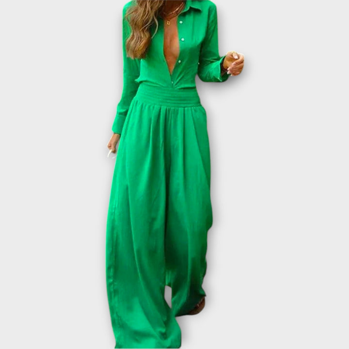 Kisa™ Long vintage jumpsuit with elasticated waist
