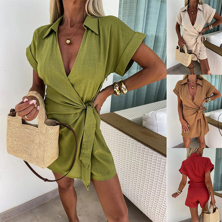 Karina - Sleek Wrap V-Neck Romper